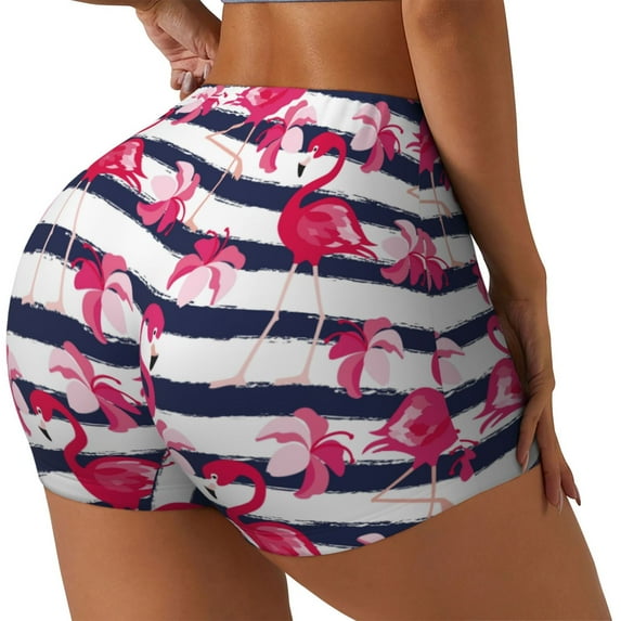 Lsque Flamingos Pattern High Waisted Biker Shorts for Women-Tummy Control Fitness Athletic Workout Running Yoga Gym Shorts,Moisture-Wicking-Small
