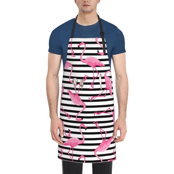 Lsque Flamingos Waterproof Apron Chef Aprons for Men Heavy Duty Chemical Work Apron Extra Long Grilling Aprons with Adjustable Bib Apron