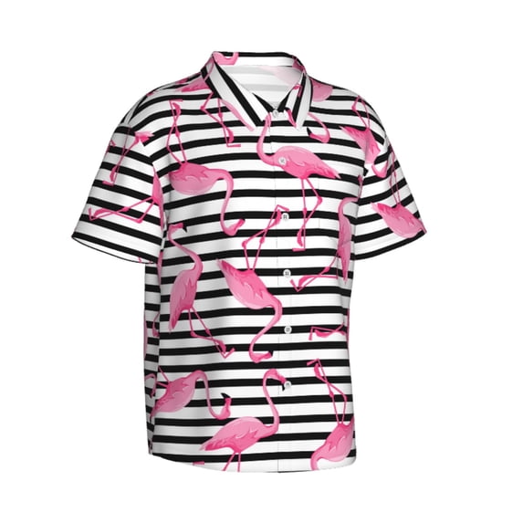 Lsque Flamingos pattern Hawaiian Shirt for Men, Unisex Summer Beach Casual Short Sleeve Button Down Shirts-3X-Large