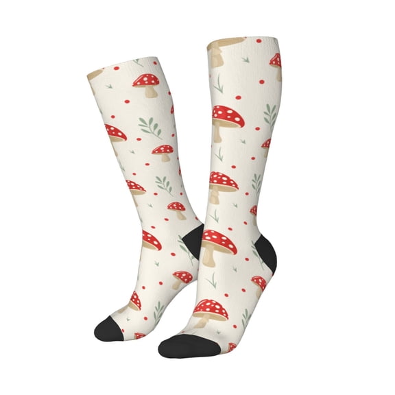 Lsque Flat Mushrooms Printed Crew Socks Men's Women's LightWeight Thin Casual Calf Socks ,Knee High Socks,Cotton Socks