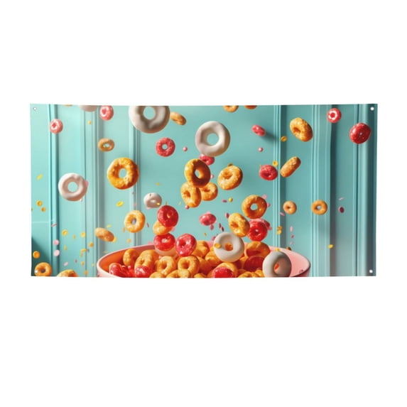Lsque Floating Colorful Cereal Pattern Party Banner, Festive Banner , Holiday Celebrations and Events for Carnival Birthday Party Festival Decorations-Medium