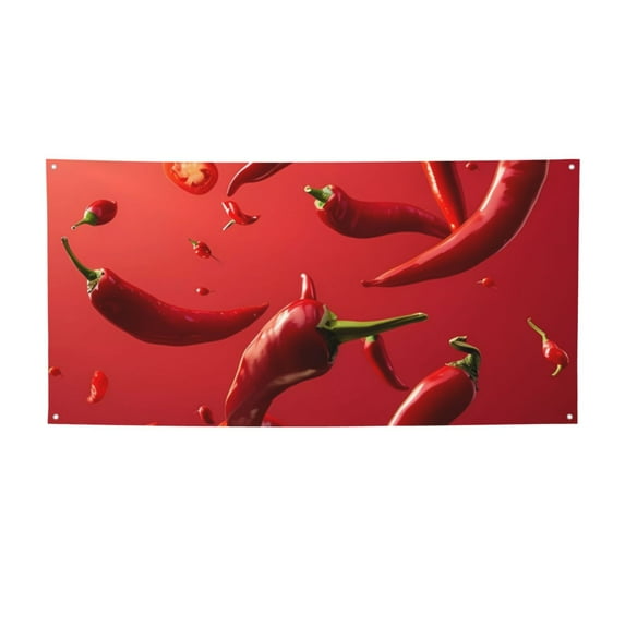 Lsque Floating Red Chili Peppers Pattern Party Banner, Festive Banner , Holiday Celebrations and Events for Carnival Birthday Party Festival Decorations-Small