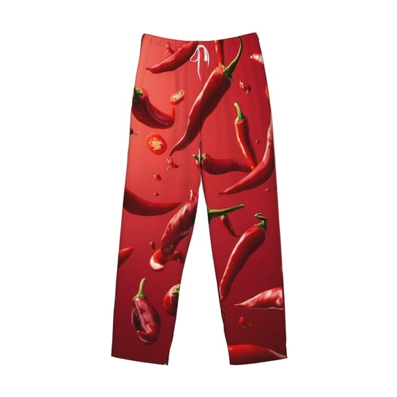 Lsque Floating Red Chili Peppers Print Men's Pajama Pants, Lounge Pant - Comfortable Home Wear,Elastic Waistband, Stylish Design-XX-Large