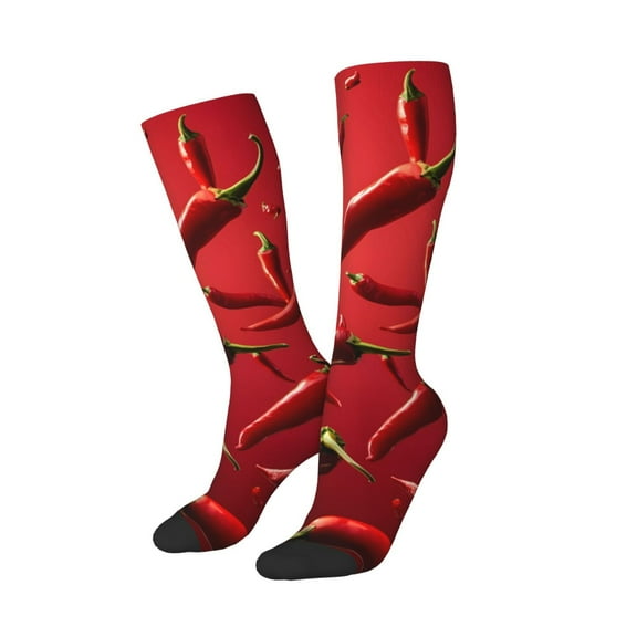 Lsque Floating Red Chili Peppers Printed Crew Socks Men's Women's LightWeight Thin Casual Calf Socks ,Knee High Socks,Cotton Socks