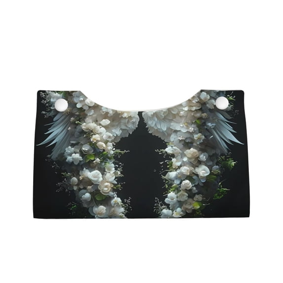 Lsque Floral Angelic White Wings Printed Long Tissue Box Cover Holder, Facial Paper Organizer Dispenser,Triangle with Bottom Belt, PVC Leather Decorative Organizer