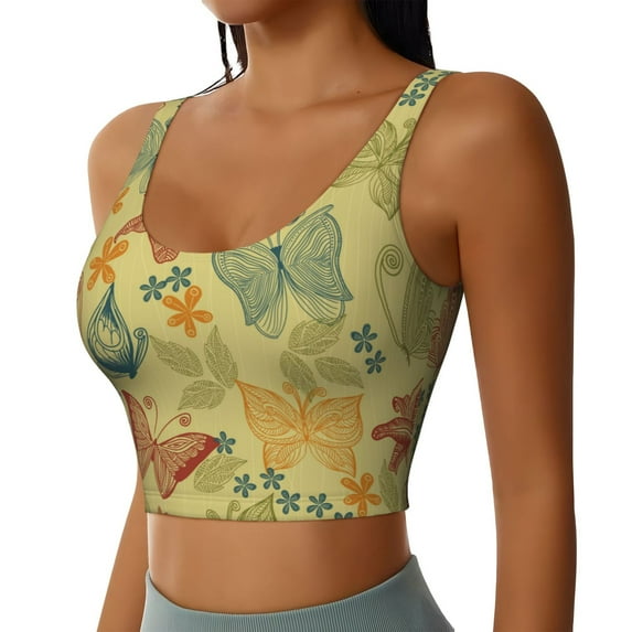 Lsque Floral with Butterflies Printed Women'S Sports Bra, Compression, Moisture Wicking, High-Impact Sports Bra For Women,Supportive sports bra-Medium