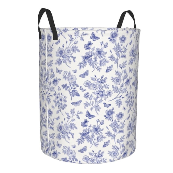 Lsque Floral Butterfly pattern Laundry Hamper Basket, Tall Woven Rope Hamper Basket for Clothes, Lightweight Storage Basket, Collapsible Waterproof-Small