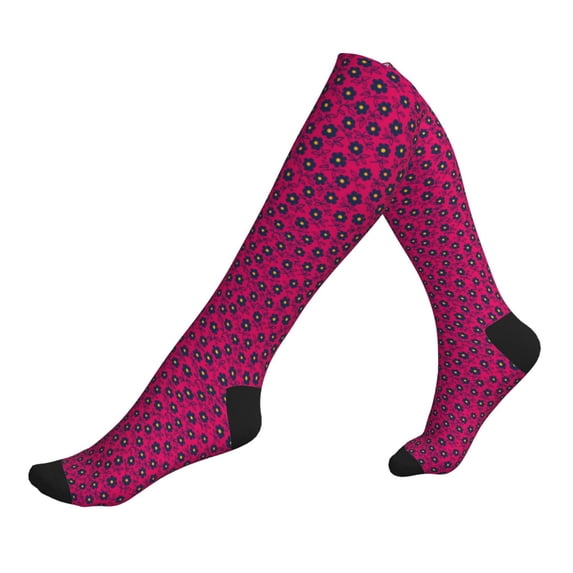 Lsque Floral Colorful Pattern Sport Compression Socks for Men & Women 15-20 mmHg Knee High Nurse Pregnant Running Medical and Travel Athletic