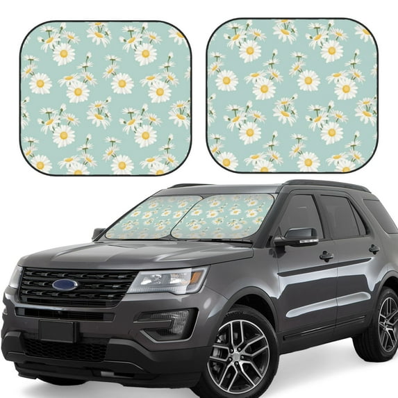 Lsque Floral Daisy 2 PCS Windshield Sun Shade | CarFoldable Window Covers | Car Accessories Reflect UV for Universal Cars SUV Truck | Medium