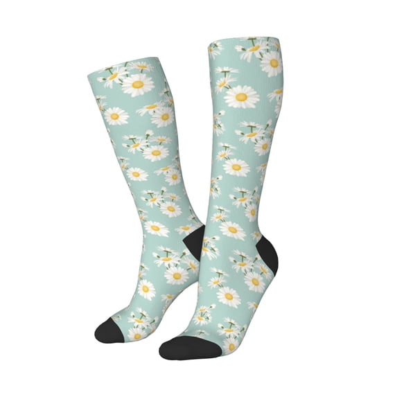 Lsque Floral Daisy Printed Crew Socks Men's Women's LightWeight Thin Casual Calf Socks ,Knee High Socks,Cotton Socks