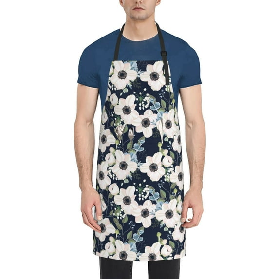 Lsque Floral Flowers Blue Waterproof Apron Chef Aprons for Men Heavy Duty Chemical Work Apron Extra Long Grilling Aprons with Adjustable Bib Apron