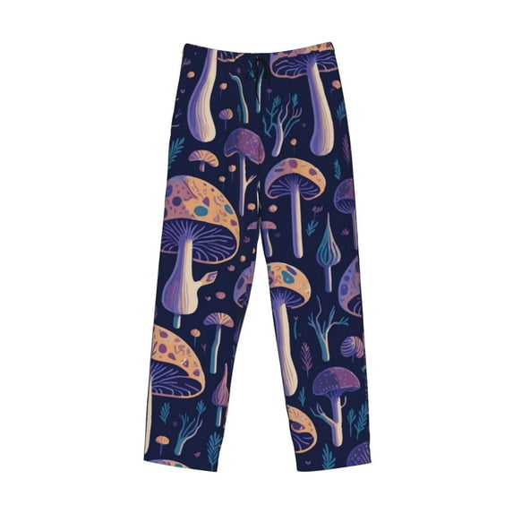 Lsque Floral Hippie Mushrooms Print Men's Pajama Pants, Lounge Pant - Comfortable Home Wear,Elastic Waistband, Stylish Design-X-Large