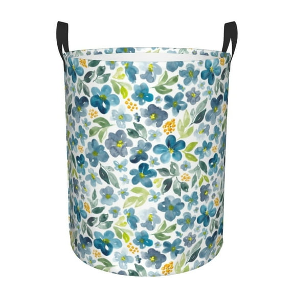 Lsque Floral In Blue Pattern Laundry Hamper Basket, Tall Woven Rope Hamper Basket for Clothes, Lightweight Storage Basket, Collapsible Waterproof-
