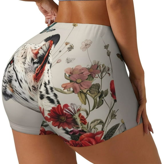 Lsque Floral Leopard Butterflies Pattern High Waisted Biker Shorts for Women-Tummy Control Fitness Athletic Workout Running Yoga Gym Shorts,Moisture-Wicking-Medium