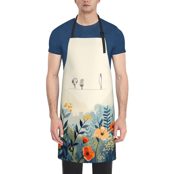 Lsque Floral Mountain Landscape Waterproof Apron Chef Aprons for Men Heavy Duty Chemical Work Apron Extra Long Grilling Aprons with Adjustable Bib Apron