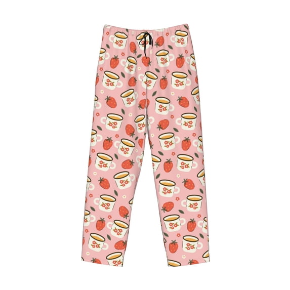 Lsque Floral Mugs And Strawberries Print Men's Pajama Pants, Lounge Pant - Comfortable Home Wear,Elastic Waistband, Stylish Design-Medium