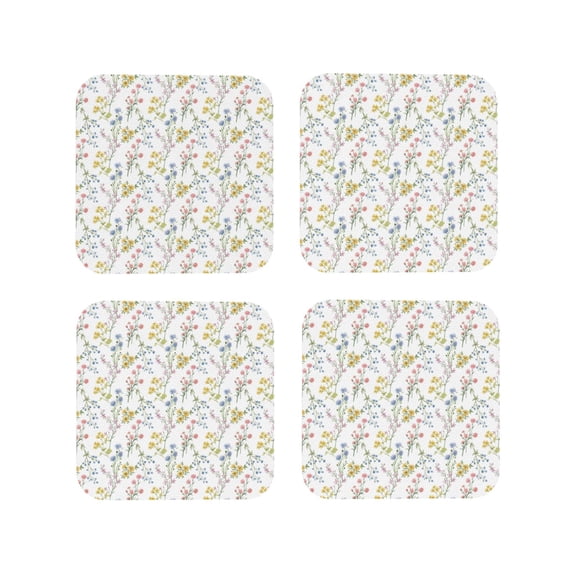 Lsque Floral Pattern 4" Drink Coasters Set of 4, PVC Leather Absorbent Coasters, Table Coaster Set Decorative Coffee Cup Coasters Housewarming Gift -Square