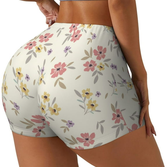 Lsque Floral Pattern High Waisted Biker Shorts for Women-Tummy Control Fitness Athletic Workout Running Yoga Gym Shorts,Moisture-Wicking-