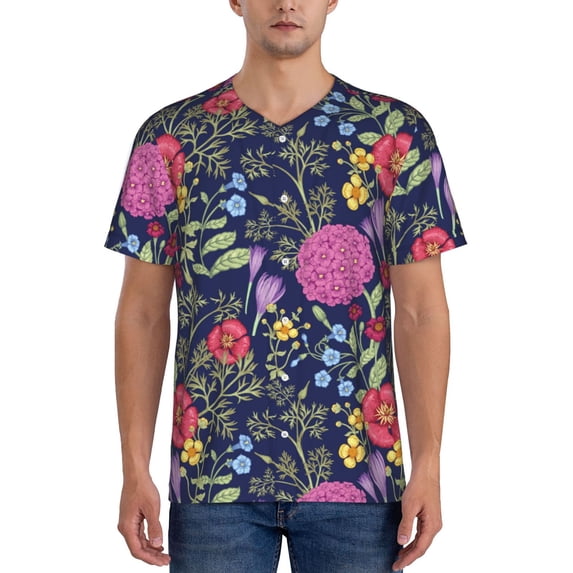Lsque Floral Pattern Mens Polo Golf Shirts Funny Graphics Shorts Sleeve Button Shirts Baseball T-shirt-X-Large