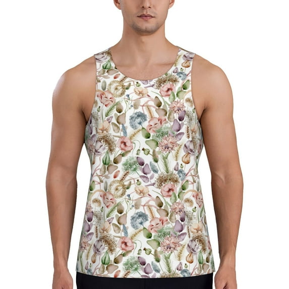 Lsque Floral Pattern Mens Tank Tops Muscle Athletic Quick Dry Sleeveless Workout Fitness T Shirts Beach Tank Top, Loose-fit Sleeveless Shirt for Men-X-Large