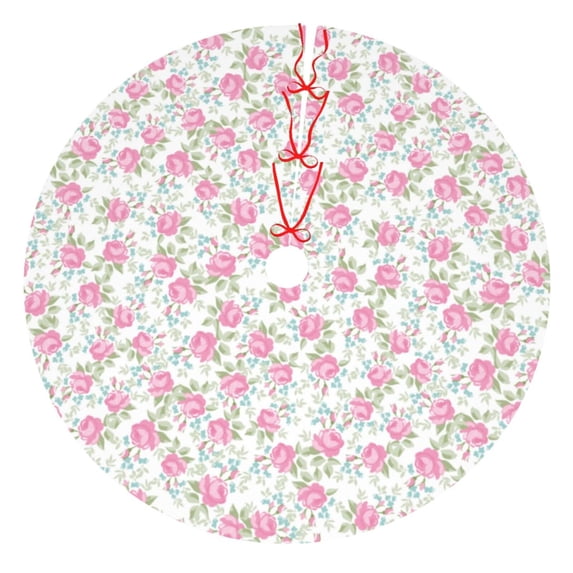 Lsque Floral Print Christmas Tree Skirt, Tree Skirt with Ties or Velcro, Perfect for Holiday Decorations, Halloween, and New Year-36"