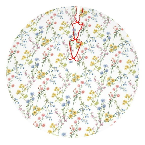 Lsque Floral Print Christmas Tree Skirt, Tree Skirt with Ties or Velcro, Perfect for Holiday Decorations, Halloween, and New Year-36"
