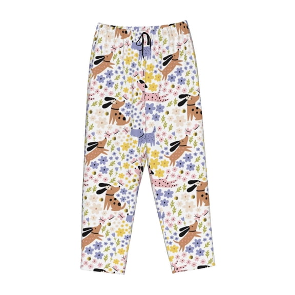 Lsque Floral Puppy Print Women's Pajama Pants, Lounge Pant - Comfortable Home Wear,Elastic Waistband, Stylish Design-Medium