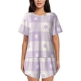 thumbnail image 1 of Lsque Floral Purple Buffalo Plaid Women's Short-Sleeved Pajama Set - 2 Piece Soft and Lightweight Sleepwear Set-Large, 1 of 9