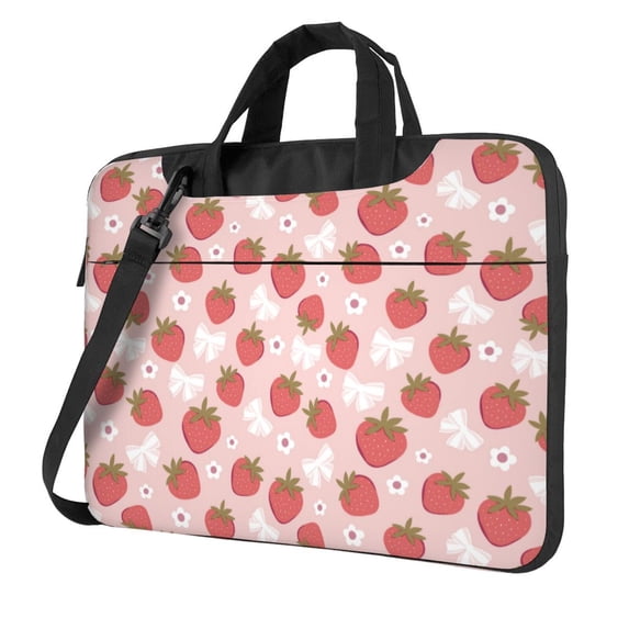 Lsque Floral Strawberr Pattern Laptop Bag – Portable & Slim Single-Shoulder Computer Case with Adjustable Strap, Protective, Lightweight for 13”/14”/15.6” Laptops