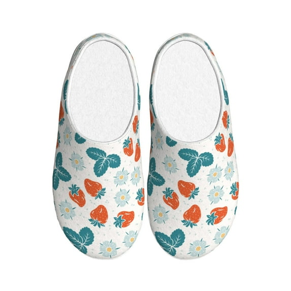 Lsque Floral Strawberr Pattern Womens Comfort Cotton on Scuff With Memory Foam and Anti-skid Sole Slipper-42/43