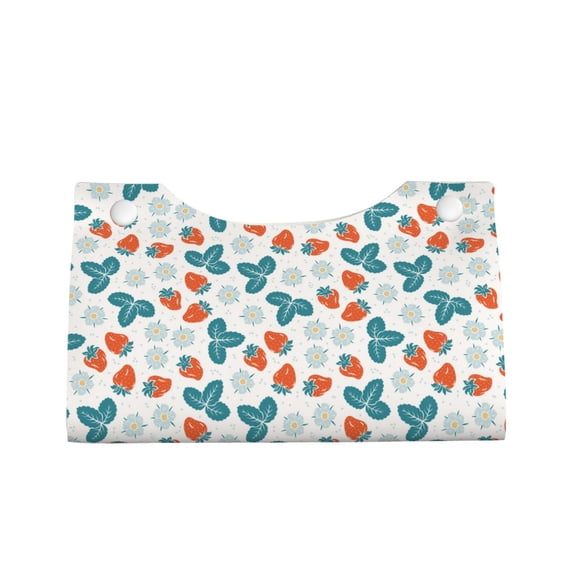 Lsque Floral Strawberr Printed Long Tissue Box Cover Holder, Facial Paper Organizer Dispenser,Triangle with Bottom Belt, PVC Leather Decorative Organizer
