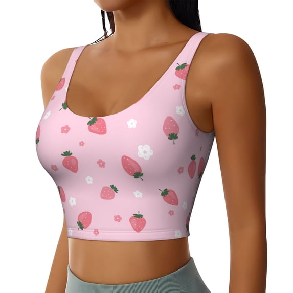 Lsque Floral Strawberr Printed Women'S Sports Bra, Compression, Moisture Wicking, High-Impact Sports Bra For Women,Supportive sports bra-XX-Large