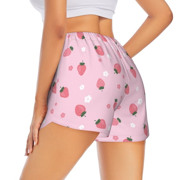 Lsque Floral Strawberr Printed Women's Running Shorts with Liner Pockets,Elastic Quick Dry Workout Athletic Gym Yoga Shorts,Womens High Waist Shorts-X-Large