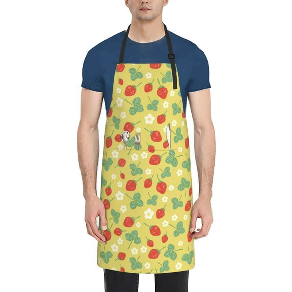 Lsque Floral Strawberr Waterproof Apron Chef Aprons for Men Heavy Duty Chemical Work Apron Extra Long Grilling Aprons with Adjustable Bib Apron