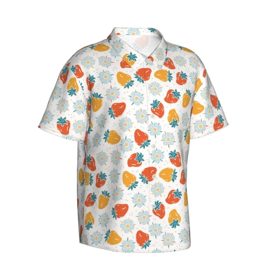Lsque Floral Strawberr pattern Hawaiian Shirt for Men, Unisex Summer Beach Casual Short Sleeve Button Down Shirts-X-Large