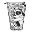 thumbnail image 1 of Lsque Floral Sugar Skull Portrait Pattern Telescopic Pencil Bag Pen Holder Stationery Case, Stand-up Retractable Transformer Bag Organizer, 1 of 6