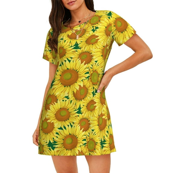 Lsque Floral Sunflowers Pattern Nightgowns for Women Sleep Shirts Short Sleeve Nightshirt Pullover Nightdress Soft Sleepwear Relaxed Fit Nightdress