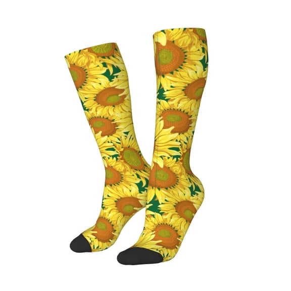 Lsque Floral Sunflowers Printed Crew Socks Men's Women's LightWeight Thin Casual Calf Socks ,Knee High Socks,Cotton Socks