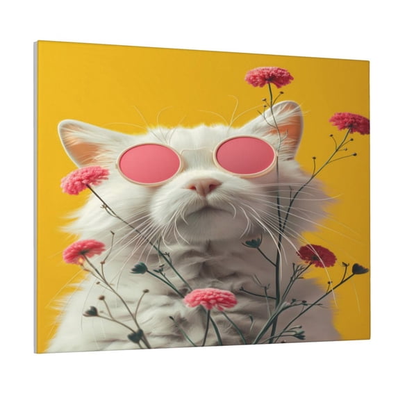 Lsque Floral Sunglasses Cat Art Print Wall Art – Decorative Picture for Living Room, Bedroom, and Office (Horizontal)