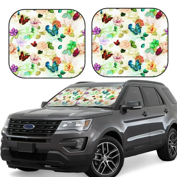 Lsque Floral Vintage 2 PCS Windshield Sun Shade | CarFoldable Window Covers | Car Accessories Reflect UV for Universal Cars SUV Truck | Small