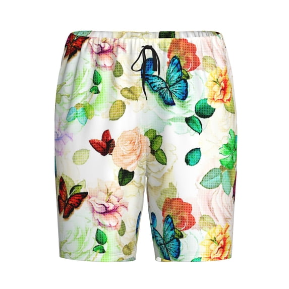 Lsque Floral Vintage Mens Sleep Pajama Shorts,Short Pajama Pants, Cotton Ultra-Soft Knit-Medium