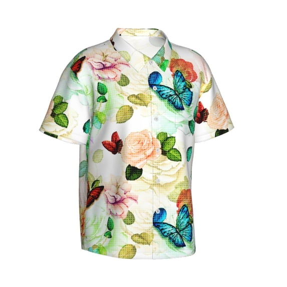 Lsque Floral Vintage pattern Hawaiian Shirt for Men, Unisex Summer Beach Casual Short Sleeve Button Down Shirts-Small