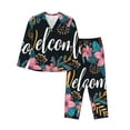 thumbnail image 1 of Lsque Floral Welcome Sign Pattern Long Sleeve Pajama Set for Women - Soft 2-Piece Sleepwear and Loungewear Set with Pockets, Comfy Nightwear-Medium, 1 of 7
