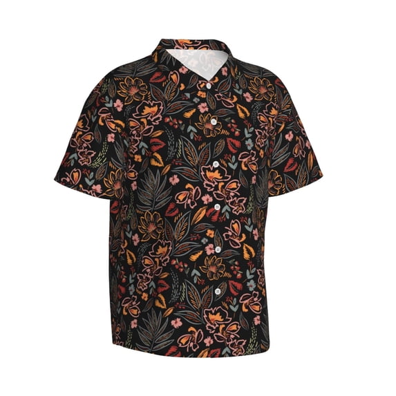 Lsque Floral pattern Hawaiian Shirt for Men, Unisex Summer Beach Casual Short Sleeve Button Down Shirts-Medium
