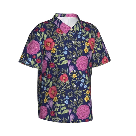Lsque Floral pattern Hawaiian Shirt for Men, Unisex Summer Beach Casual Short Sleeve Button Down Shirts-X-Large
