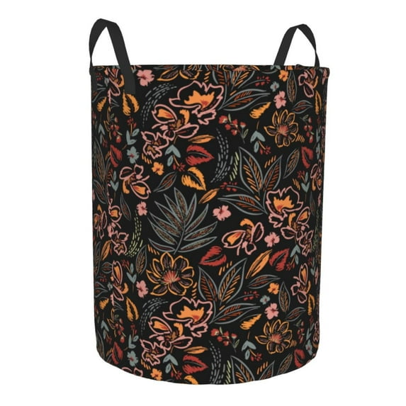Lsque Floral pattern Laundry Hamper Basket, Tall Woven Rope Hamper Basket for Clothes, Lightweight Storage Basket, Collapsible Waterproof-Medium