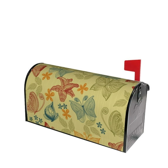 Lsque Floral with Butterflies Mailbox Cover Standard Size ,Magnetic Mailbox Covers Post Wraps Letter Box Cover -21x18 in