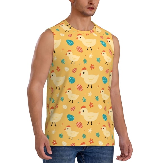 Lsque Flowe Chicken Print Men's Cotton Blend Sleeveless Muscle Shirts (S-3XL)- Moisture Wicking, Odor Protection, UPF 30+,Medium