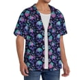 thumbnail image 1 of Lsque Flower Blue Skull print Men's Cuban Collar Short Sleeve Shirt Summer Beachwear Casual Button Down Fashionable Vacation Leisure Shirt-Large, 1 of 7