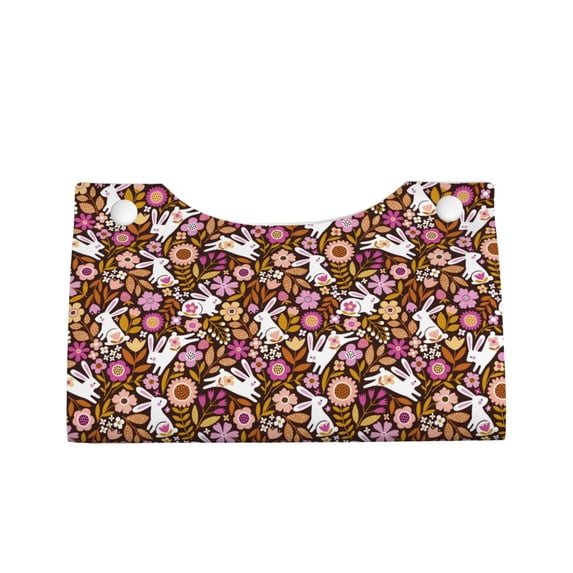 Lsque Flower Bunny Printed Long Tissue Box Cover Holder, Facial Paper Organizer Dispenser,Triangle with Bottom Belt, PVC Leather Decorative Organizer